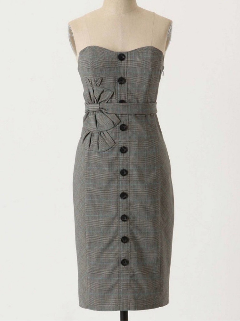 Anthropologie Floreat Doubly Adorned Strapless Plaid Button Dress 6